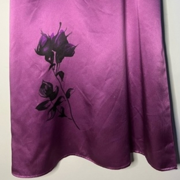 Vintage Y2K Silk Slip Dress Purple Maxi Midi Black Rose Spaghetti Strap Size 12 - Picture 9 of 11